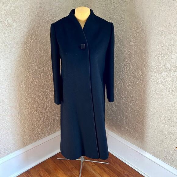 Vintage 1960s Womans’ Alorna Black 100% Forstmann Fabrics Wool Long Overcoat - Picture 11 of 16
